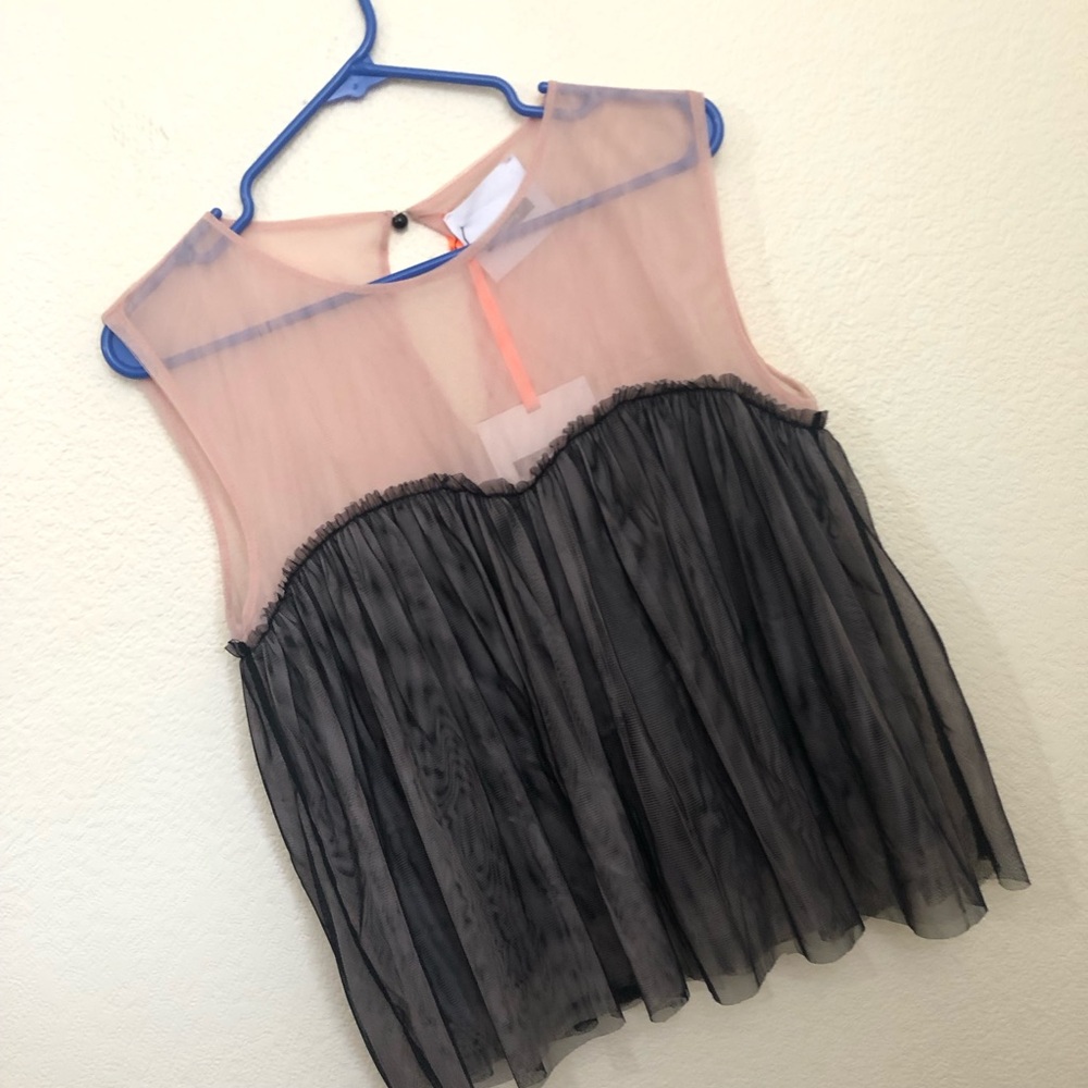 DIMORA Womens Large Tulle Sleeveless Babydoll Tank Top Blouse Lined Romantic NWT